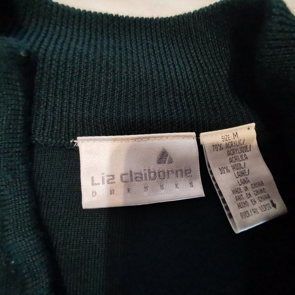 Vtg Liz Claiborne Dark Green wool blend knit dress Button Beaded Embellished M - Picture 6 of 9